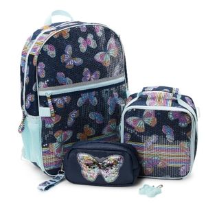 Kids 17" Backpack Butterfly Print Blue Cove 4-piece Set